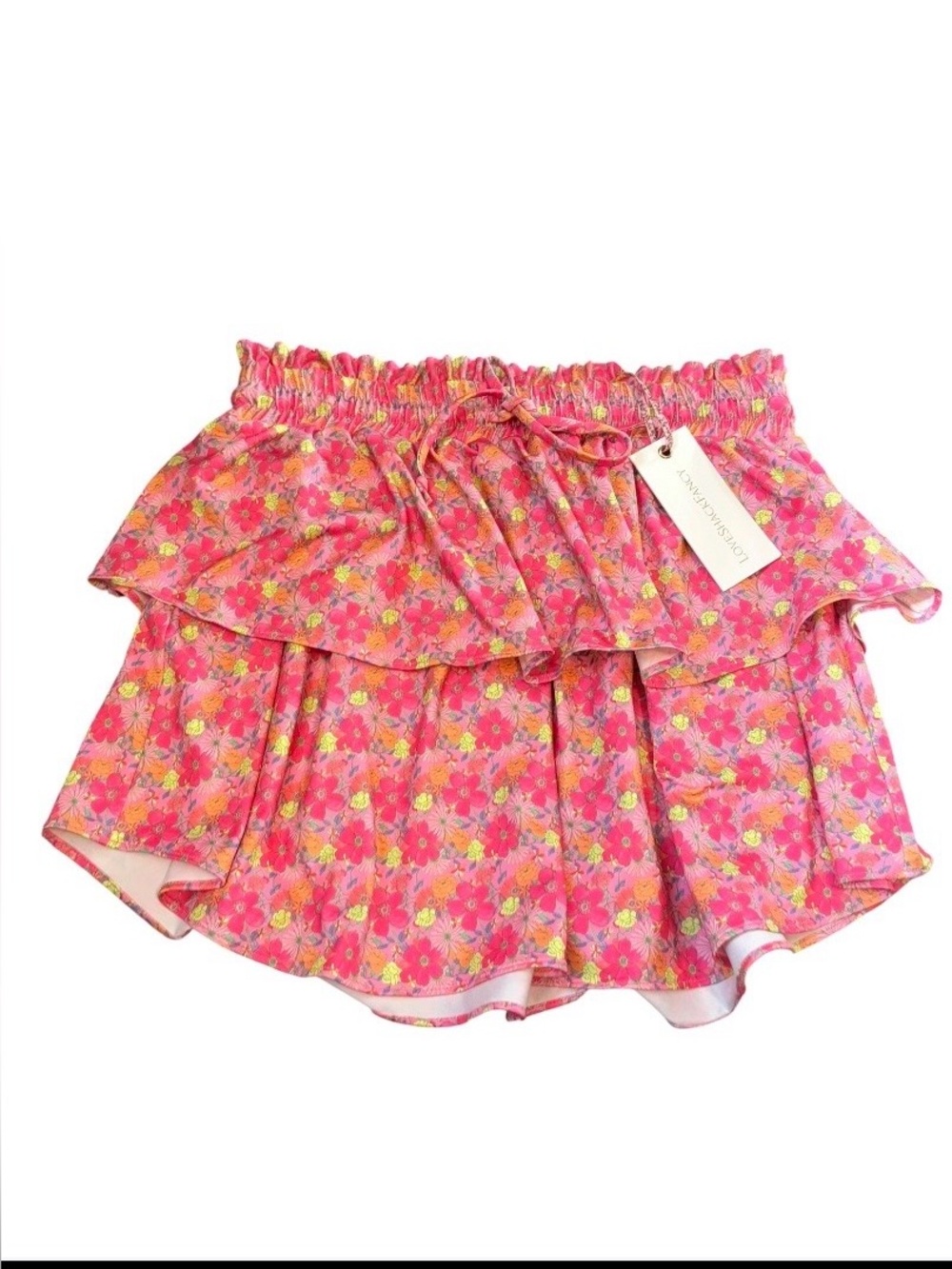 LoveShackFancy Citrine Floral Ruffle Mini Skirt Cruise Coquette Vacation L NWT - Picture 2 of 6